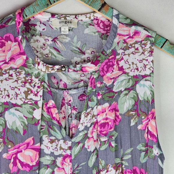 Umgee USA Women's Sleeveless Floral Crepe Keyhole Pleated Front Tent Dress, Sz S - Picture 4 of 8